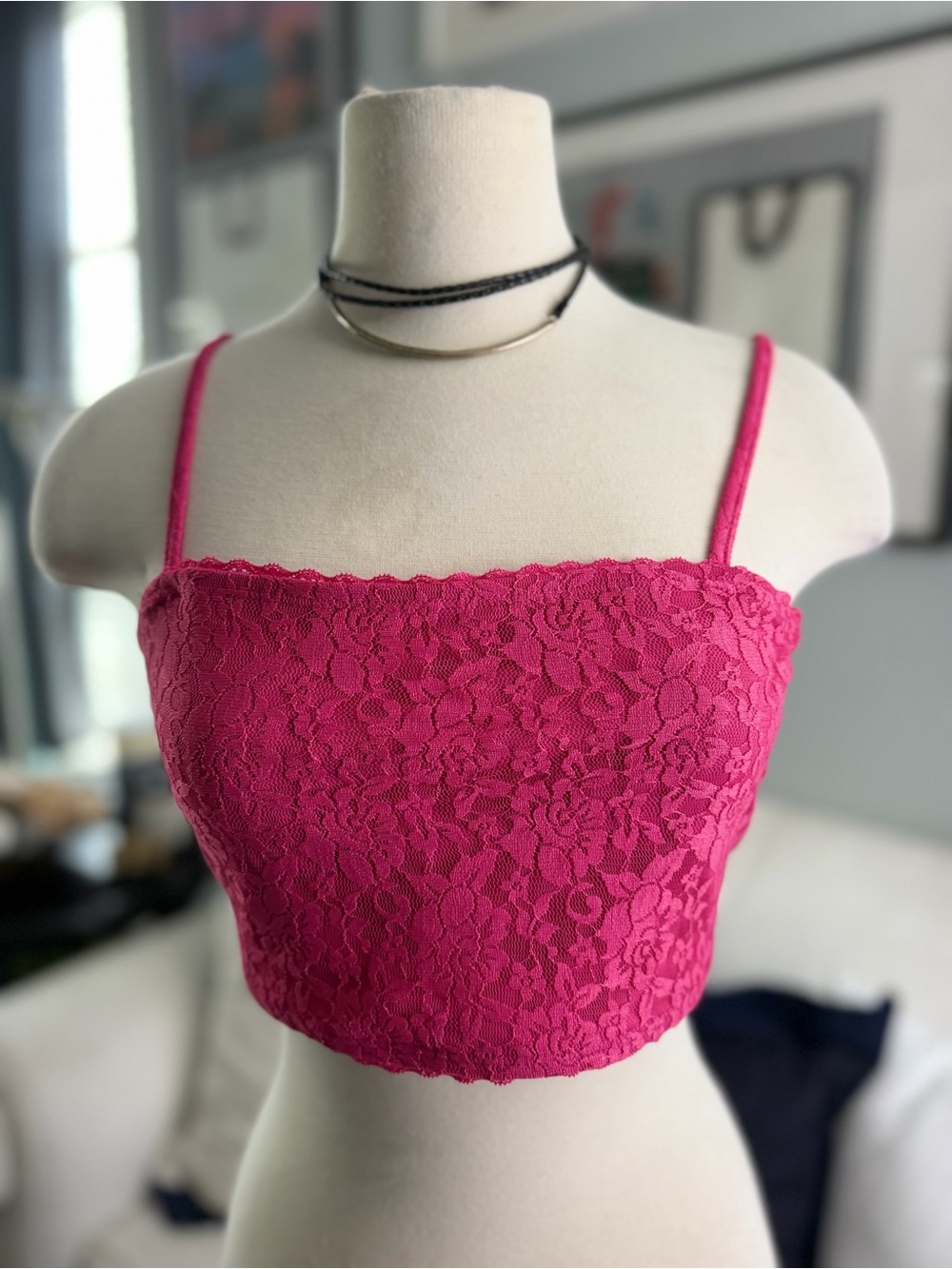 monster high Fuchsia Floral Lace Spaghetti Strap Crop Top